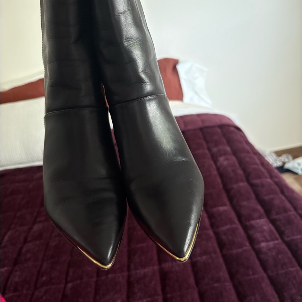 Tory Burch Black and Gold Heeled Boots - Picture 5 of 7